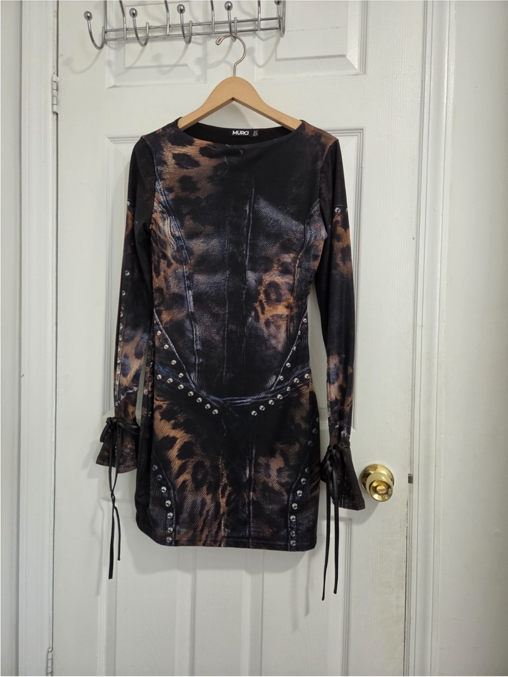 MURCI Black and Brown Leopard Print Long Sleeve Mini Dress - Picture 3 of 6